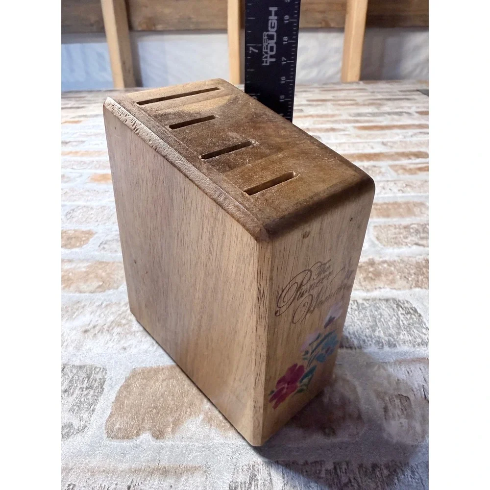 The Pioneer Woman Acacia Wood Knife Block Floral 4 Slot Universal Holder
